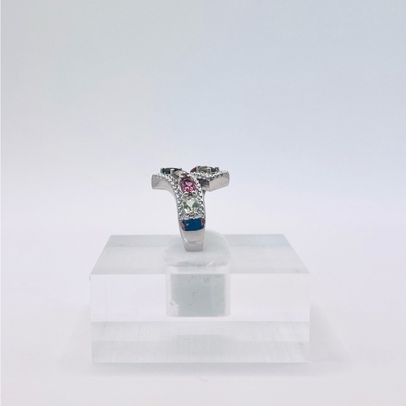 1.00 CT Natural Tourmaline Oval Cut Rhodium Plated Silver Ring - Picture 5 of 7